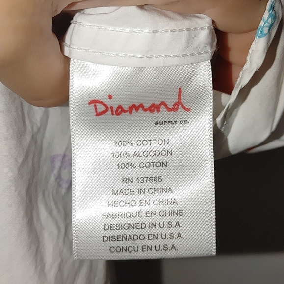 Diamond Supply Co. Short Sleeve Button Front Shirt Novelty Gem Pattern M White - Picture 6 of 6